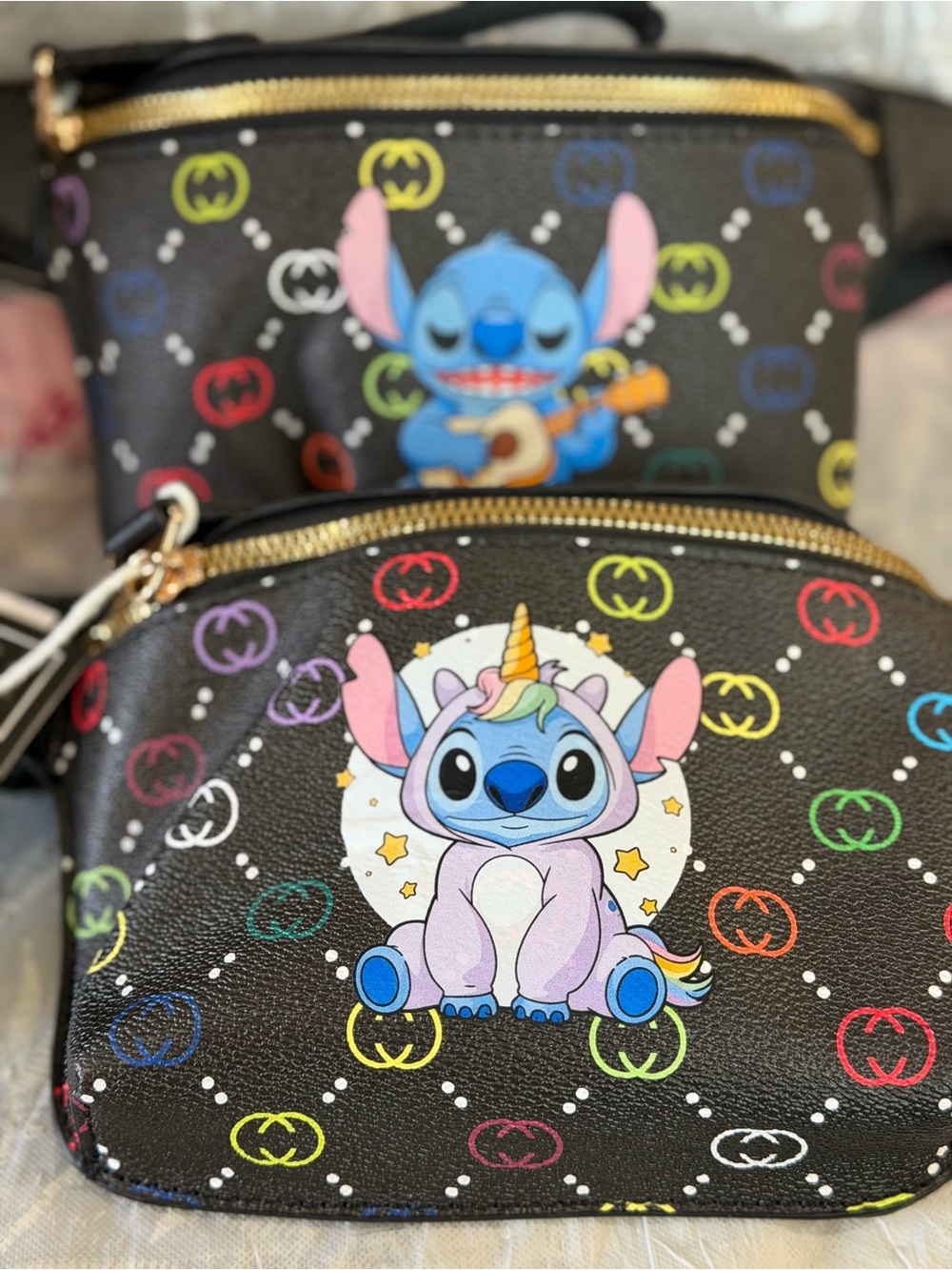 Disney Black Stitch Unicorn Kids Crossbody Bags set with Multicolor Accents
